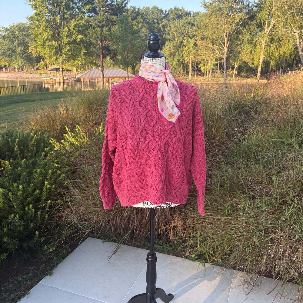 Vintage 90s Eddie Bauer Cable Knit Sweater Women’s M Raspberry Pink Cotton
